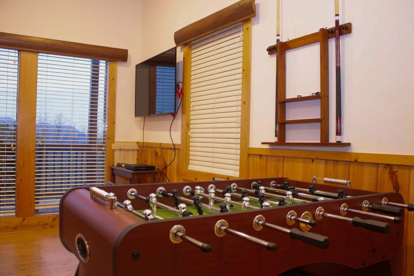 Cabin game room with foosball table for a rainy afternoon on a Gatlinburg with kids trip