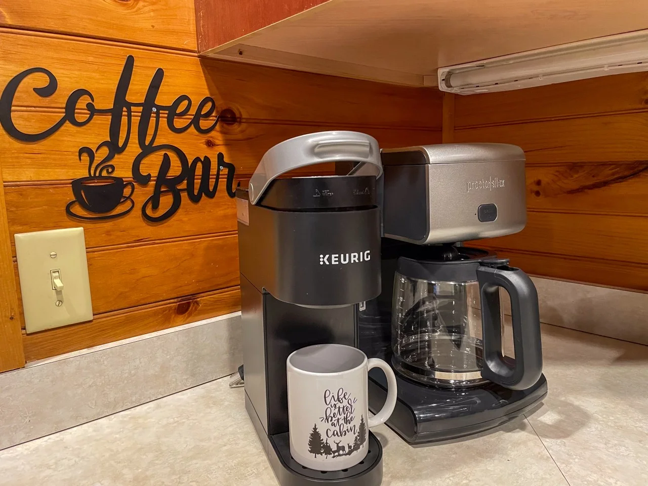 Cabin coffee bar with Keurig and drip maker at Smoky Mountain Escape in Gatlinburg, TN