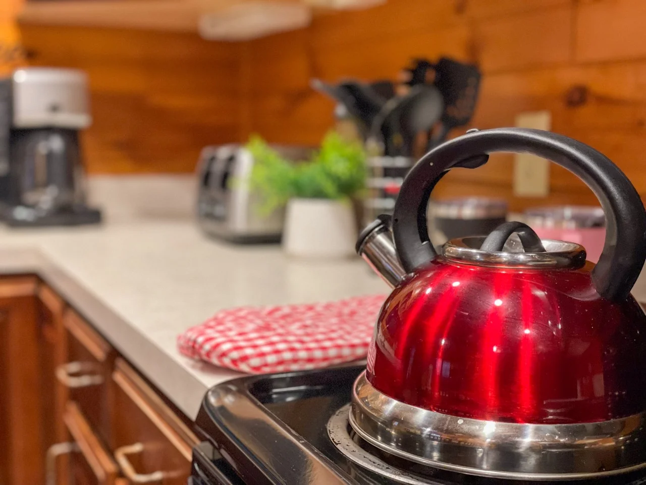 Rustic cabin kitchen for a bachelorette party Gatlinburg group breakfast