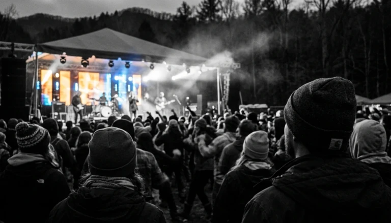 Silhouetted crowd at a live mountain-town concert, one of the fun things to do in Gatlinburg beyond the tourist trap
